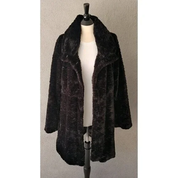 Dolce Cabo Faux Fur Textured Black Swing Coat Size XL - Picture 3 of 8